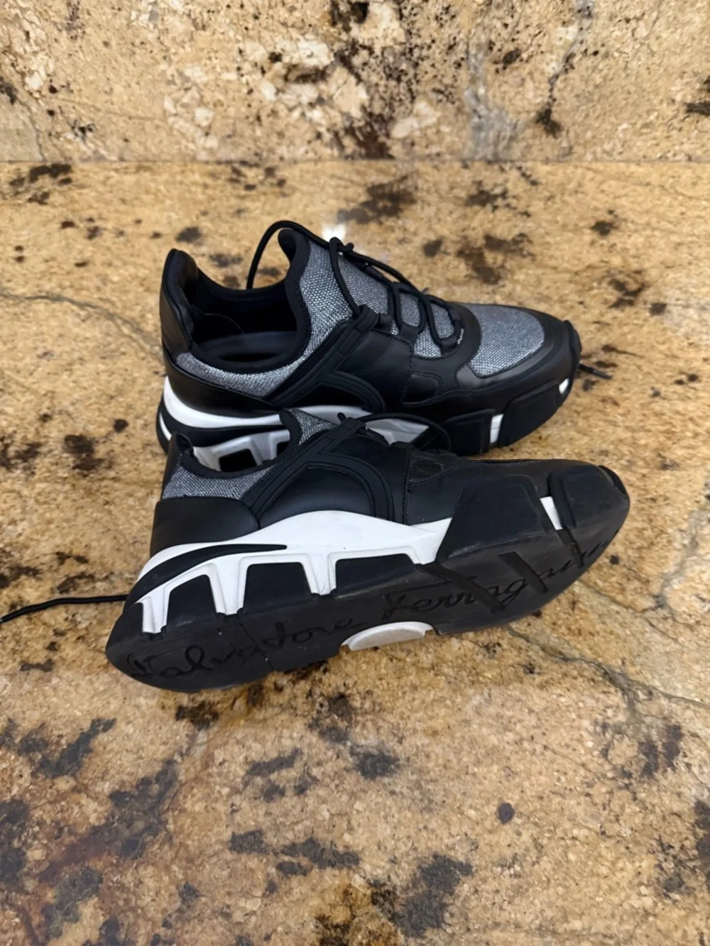 Cimbra Nero Calf Salvatore Ferragamo Black and Gray Women's Lace-Up Sneakers - Picture 3 of 3